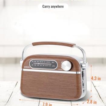 SEMIER Retro AM FM Radio with Best Reception, Bluetooth Speaker Portable Transistor Radio, Operated by 2X D Batteries Or AC Power Plug in Wall Radio with Big Speaker, Large Knob for Home and Outdoor