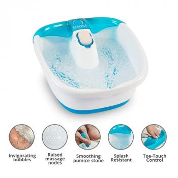 Homedics Bubble Mate Foot Spa, Toe Touch Controlled Foot Bath with Invigorating Bubbles and Splash Proof, Raised Massage nodes and Removable Pumice Stone