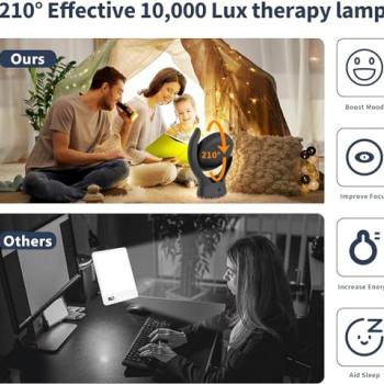 Voraiya Light Therapy Lamp, UV-Free 10000 Lux Therapy Light, Rotatable Happy Sunlight Lamp with 5 Brightness & 3 Color Temperature,Timer & Memory Function, Daylight Lamp for Bedroom, Offie