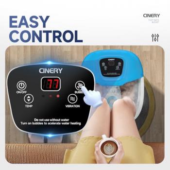 CINERY Foot Spa Bath Massager with Heat, Bubbles, Vibration and Pedicure Foot Spa with 16 Rollers for Feet Stress Relief, Foot Soaker with Mini Acupressure Massage Points & Temperature Control