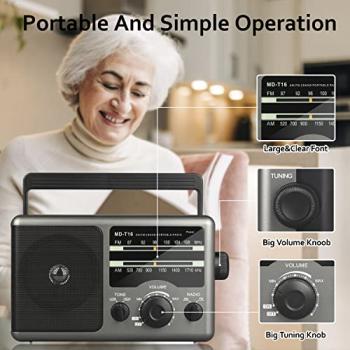 AM FM Portable Radio Battery Operated Radio by 4X D Cell Batteries Or AC Power Transistor Radio with and Big Speaker, Standard Earphone Jack, High/Low Tone Mode, Large Knob