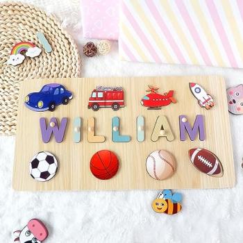 Name Puzzle for Kids Personalized, Baby Easter Gifts, Montessori Learning Toys for Baby Boy & Girl 1-3 Year Old, Personalized Baby Gifts, 1-3st Birthday Gifts for Girls Boys