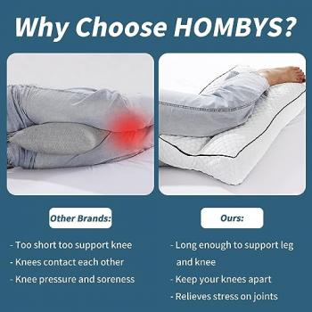 HOMBYS Shredded Memory Foam Knee Pillow for Side Sleepers, 6.5" Height Pillow Between Legs for Aligns Spine & Relieves Pressure Hip & Leg Elevation, Supportive Pillow for Pregnancy, Sciatica, White