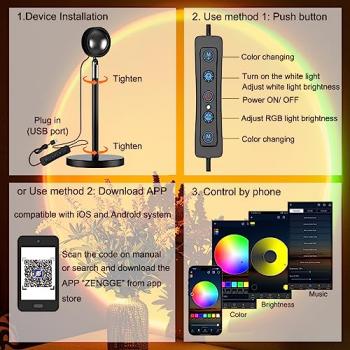 Molemyn Sunset Lamp Projector with APP Smart Control 21 Colors Changing, 360 Degree Rotation Sunset Lamp for Bedroom Decor, LED Sunset Light Projection Lamp for Birthday Wedding Party