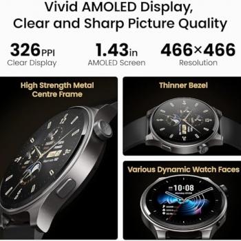 TOZO S5 Smart Watch (Answer/Make Calls), 1.43’’ AMOLED Smart Watches for Men Women 100+ Sport Modes Fitness Watch with Blood Oxygen/Sleep/Heart Rate Monitor, IP68 Waterproof Smartwatch, Silicone Band