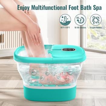 Niksa Collapsible Foot Spa Bath Massager with Heat, Bubbles,6 Motorized Shiatsu Massage &Temperature Control Pedicure Foot Spa Tub with Mini Acupressure Massage Points for Feet Stress Relief