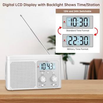 DreamSky Radio Portable AM FM Shortwave - Transistor Radio Plug in Wall or Battery Powered for Home Outdoor, Strong Reception, Large Dial Easy to Use, Digital Time Display, Small Gfits for Seniors