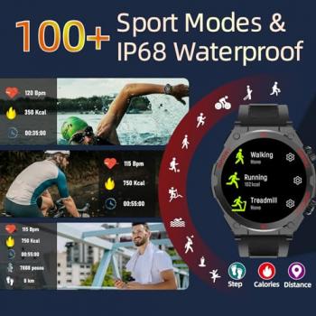 Military Smart Watch for Men, 1.52" HD Fitness Tracker Smartwatch with Answer/Make Call, Sport Watch with Heart Rate SpO2 Stress and Sleep Monitor Compatible with iPhone and Android Phones, Waterproof