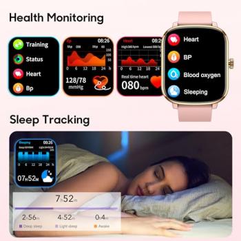 KALINCO Smart Watch for Women, 1.69" Fitness Tracker with Heart Rate, Blood Pressure, Blood Oxygen Tracking, Smartwatch with 100+ Sports Modes, Step Counter Compatible with Android iOS