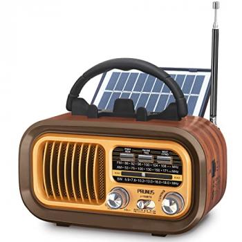 【2024 Newest】 PRUNUS J-150 Small Retro Vintage Radio Bluetooth, Portable Radio AM FM Transistor with Best Sound, Solar/Battery Operated Radio/Rechargeable Radio, TWS, Support TF Card/USB Playing