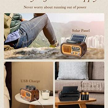 【2024 Newest】 PRUNUS J-150 Small Retro Vintage Radio Bluetooth, Portable Radio AM FM Transistor with Best Sound, Solar/Battery Operated Radio/Rechargeable Radio, TWS, Support TF Card/USB Playing