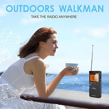 AM FM Portable Radio Personal Radio with Excellent Reception Battery Operated by 2 AAA Batteries with Stero Earphone, Large LCD Screen, Digtail Alarm Clock Radio