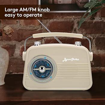 ByronStatics Portable Radio AM FM, Vintage Retro Radio with Built in Speakers, Best Reception and Longest Lasting, Power Plug or 1.5V AA Battery - Cream