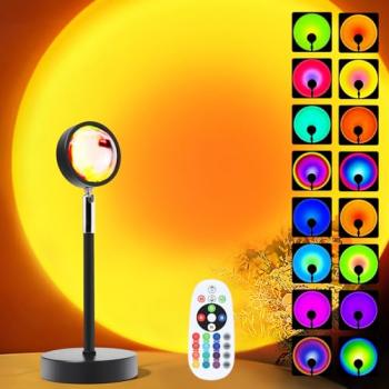 Sunset Lamp Projector, Rainbow Projection Led Lights with Remote, 16 Colors Multicolor Changing LED Night Light, Sunlight Light for Photography Selfie Party, Home Bedroom Decor Xmas Gifts for Women