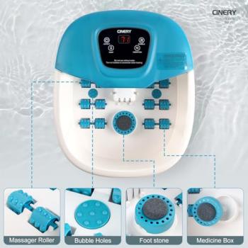 CINERY Foot Spa Bath Massager with Heat, Bubbles, Vibration and Pedicure Foot Spa with 16 Rollers for Feet Stress Relief, Foot Soaker with Mini Acupressure Massage Points & Temperature Control