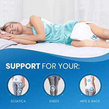 Everlasting Comfort Knee Pillow for Side Sleepers - Memory Foam Leg Pillow for Hip and Back Pain Relief - Comfortable Leg Pillow for Side Sleeping - Adjustable Strap - Sciatica Pain Relief Pillow