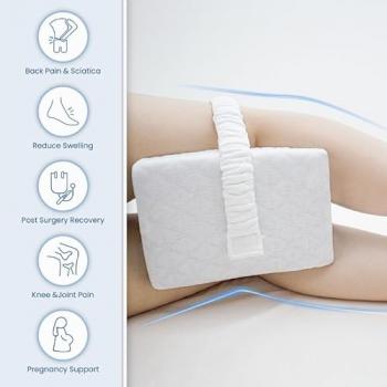 Kehangte Knee Pillow for Side Sleepers,Knee Pillow,Leg Pillow for Side Sleeping,Memory Foam Support Ergonomic Pillow with Cover and Adjustable Straps,Smooth Spine Alignment Pillow,White/Gray