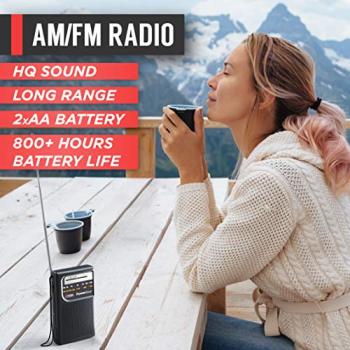 PowerBear Portable Radio | AM/FM, 2AA Battery Operated with Long Range Reception for Indoor, Outdoor & Emergency Use | Radio with Speaker & Headphone Jack (Black)