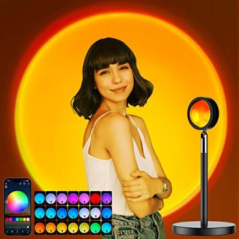 Molemyn Sunset Lamp Projector with APP Smart Control 21 Colors Changing, 360 Degree Rotation Sunset Lamp for Bedroom Decor, LED Sunset Light Projection Lamp for Birthday Wedding Party