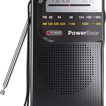 PowerBear Portable Radio | AM/FM, 2AA Battery Operated with Long Range Reception for Indoor, Outdoor & Emergency Use | Radio with Speaker & Headphone Jack (Black)