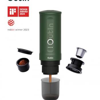 Outin Nano Portable Electric Espresso Machine, Travel Coffee Maker for Camping, Car Coffee Maker Self-Heating with USB-C, With Ground Coffee & NS Capsule for RV, Hiking, Office