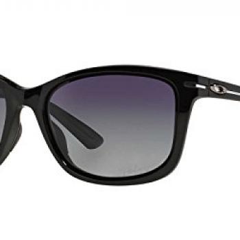 Oakley Women's OO9232 Drop Rectangular Sunglasses, Polished Black/Grey Gradient Polarized, 58 mm