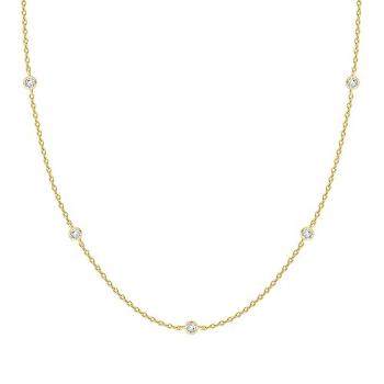 PAVOI 14K Yellow Gold Plated Station Necklace | Simulated Diamond By The Yard Necklace | Womens CZ Chain Necklace