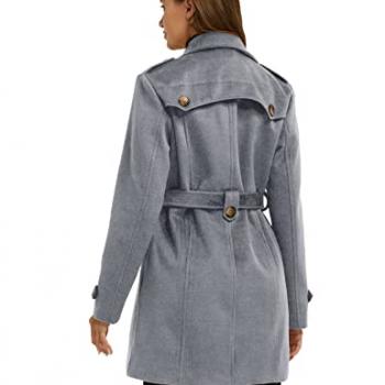 wantdo Women's Casual Long Sleeve Double Breasted Pea Coat with Belt Grey M