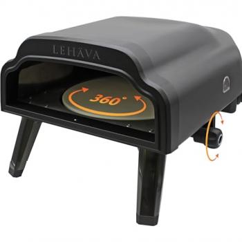 Flame King LEHAVA 14-inch, 360 Degree Rotating Non-Stick Pizza Stone, Portable Outdoor Propane Pizza Oven Countertop with Cover Bag, Piezo Auto Ignition for Camping, Backyard, and Tailgating