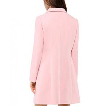 Allegra K Women's 2024 Pea Coat Single Breasted Long Winter Coats for Women Large Pink