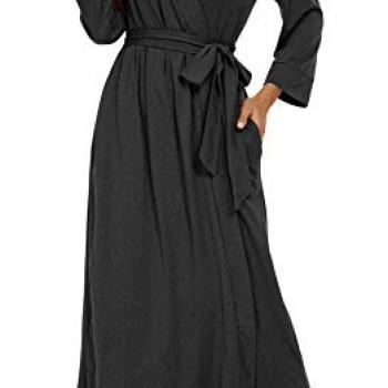 VINTATRE Women Kimono Robes Long Knit Bathrobe Lightweight Soft Knit Sleepwear V-neck Casual Ladies Loungewear Dark Gray-Large