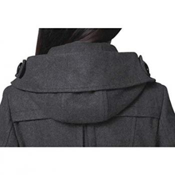 Tanming Women's Warm Double Breasted Wool Pea Coat Trench Coat Jacket with Hood (Grey-L)