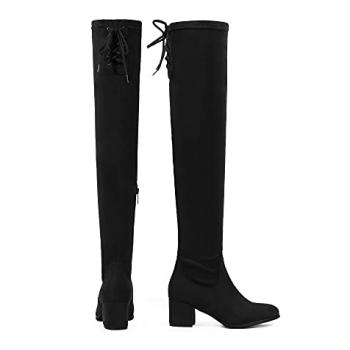 DREAM PAIRS Women's Laurence Over The Knee Thigh High Chunky Heel Boots Long Stretch Sexy Fall Suede Boots Size 8, Black