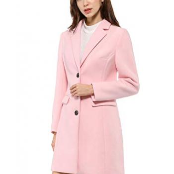 Allegra K Women's 2024 Pea Coat Single Breasted Long Winter Coats for Women Large Pink