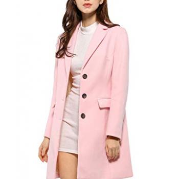 Allegra K Women's 2024 Pea Coat Single Breasted Long Winter Coats for Women Large Pink