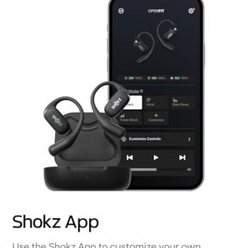 SHOKZ OpenFit - Open-Ear True Wireless Bluetooth Headphones with Microphone, Earbuds with Earhooks, Sweat Resistant, Fast Charging, 28HRS Playtime, Compatible with iPhone & Android, Black