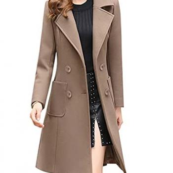 Bankeng Women Winter Wool Blend Camel Mid-Long Coat Notch Double-Breasted Lapel Jacket Outwear (Camel,M)