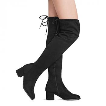 DREAM PAIRS Women's Laurence Over The Knee Thigh High Chunky Heel Boots Long Stretch Sexy Fall Suede Boots Size 8, Black