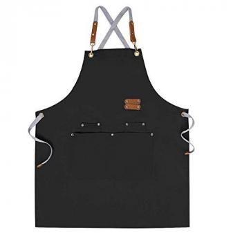 Chef Apron-Cross Back Apron for Men Women with Adjustable Straps and Large Pockets,Canvas,M-XXL,Black