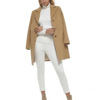 Calvin Klein Women's Classic Cashmere Wool Blend Coat, Camel Classic, 12