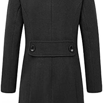 chouyatou Women Elegant Notched Collar Double Breasted Wool Blend Over Coat (Large, Black)