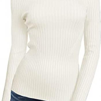 v28 Women Stretchable Turtleneck Knit Long Sleeve Slim Fit Sweater (S,White)