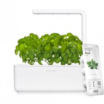 Click & Grow Indoor Herb Garden Kit with Grow Light | Smart Garden for Home Kitchen Windowsill | Easier Than Hydroponics Growing System | Vegetable Gardening Starter (3 Basil Pods Included), White