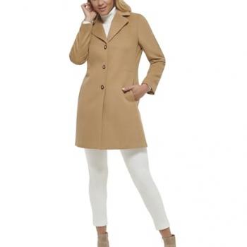 Calvin Klein Women's Classic Cashmere Wool Blend Coat, Camel Classic, 12