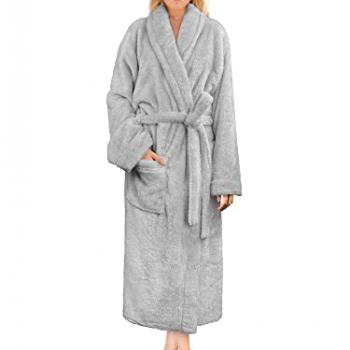 PAVILIA Premium Womens Plush Soft Robe Fluffy, Warm, Fleece Sherpa Shaggy Bathrobe (S/M, Light Gray)