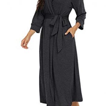 VINTATRE Women Kimono Robes Long Knit Bathrobe Lightweight Soft Knit Sleepwear V-neck Casual Ladies Loungewear Dark Gray-Large