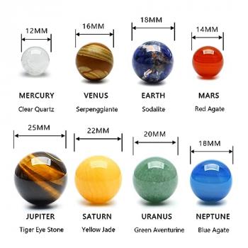 Natural Gemstones Solar System Model Multicolor Space Decor 8 Planets Model Kit Chakra Reiki Healing Crystal Ball Set Gift for Boys Girls Men Women Kids