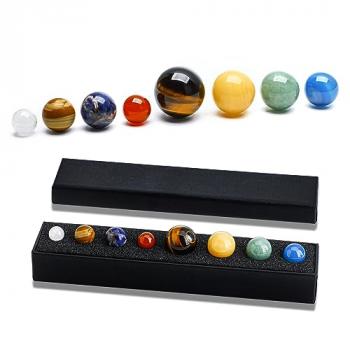 Natural Gemstones Solar System Model Multicolor Space Decor 8 Planets Model Kit Chakra Reiki Healing Crystal Ball Set Gift for Boys Girls Men Women Kids