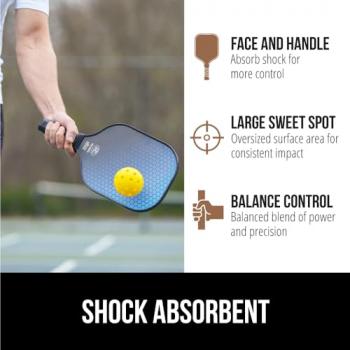 Gorilla Gear USAPA Pickleball Approved Paddle, Fiberglass Shock Absorbent Racket with Ergonomic Grip, Indoor Outdoor Pickle Ball Court Sports Accessories, Set of 2 Paddles 4 Balls and 1 Bag, Blue