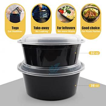 Azure Zone, [32 oz. 25-Pack Round Meal Prep Food Container with Lid - Disposable Bowls - Stackable - Freezer/Microwave/Dishwasher Safe - Reusable Storage - Portable - BPA Free - Bento Box